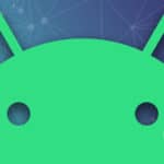 android robot logo in green on blue background
