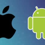 apple logo and green android logo