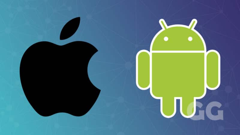 apple logo and green android logo