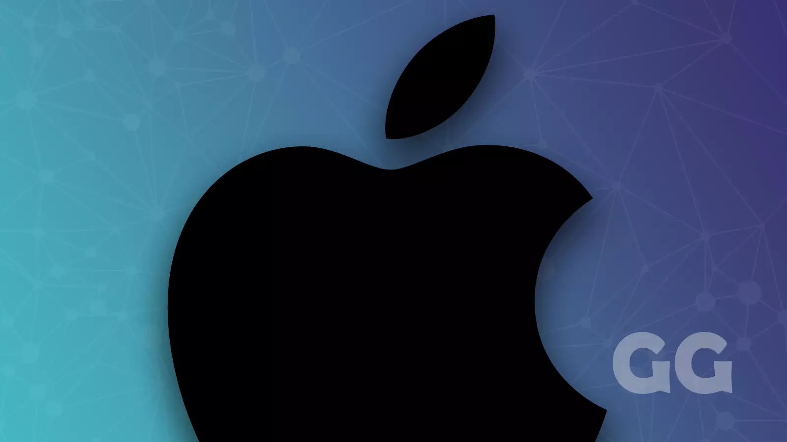 apple logo in black on blue background