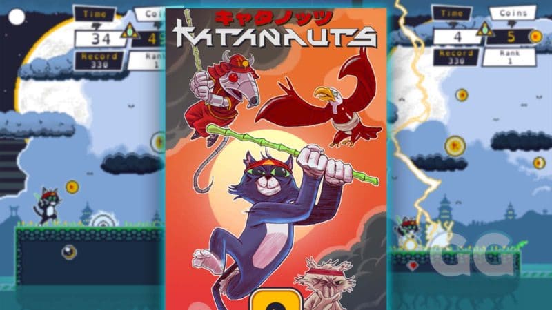 katanauts mobile game title screen with purple cat