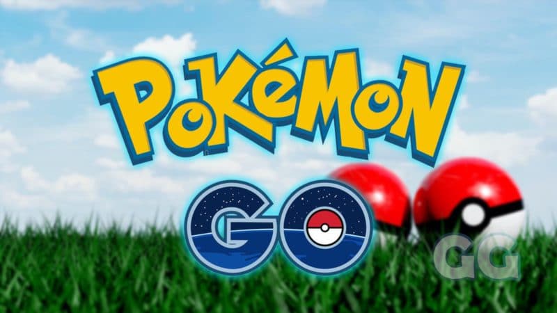 pokemon go logo with pokeballs in background