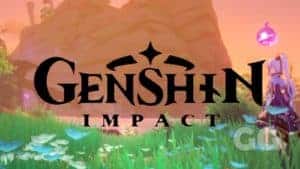 genshin impact logo with blurred background showing ayaka