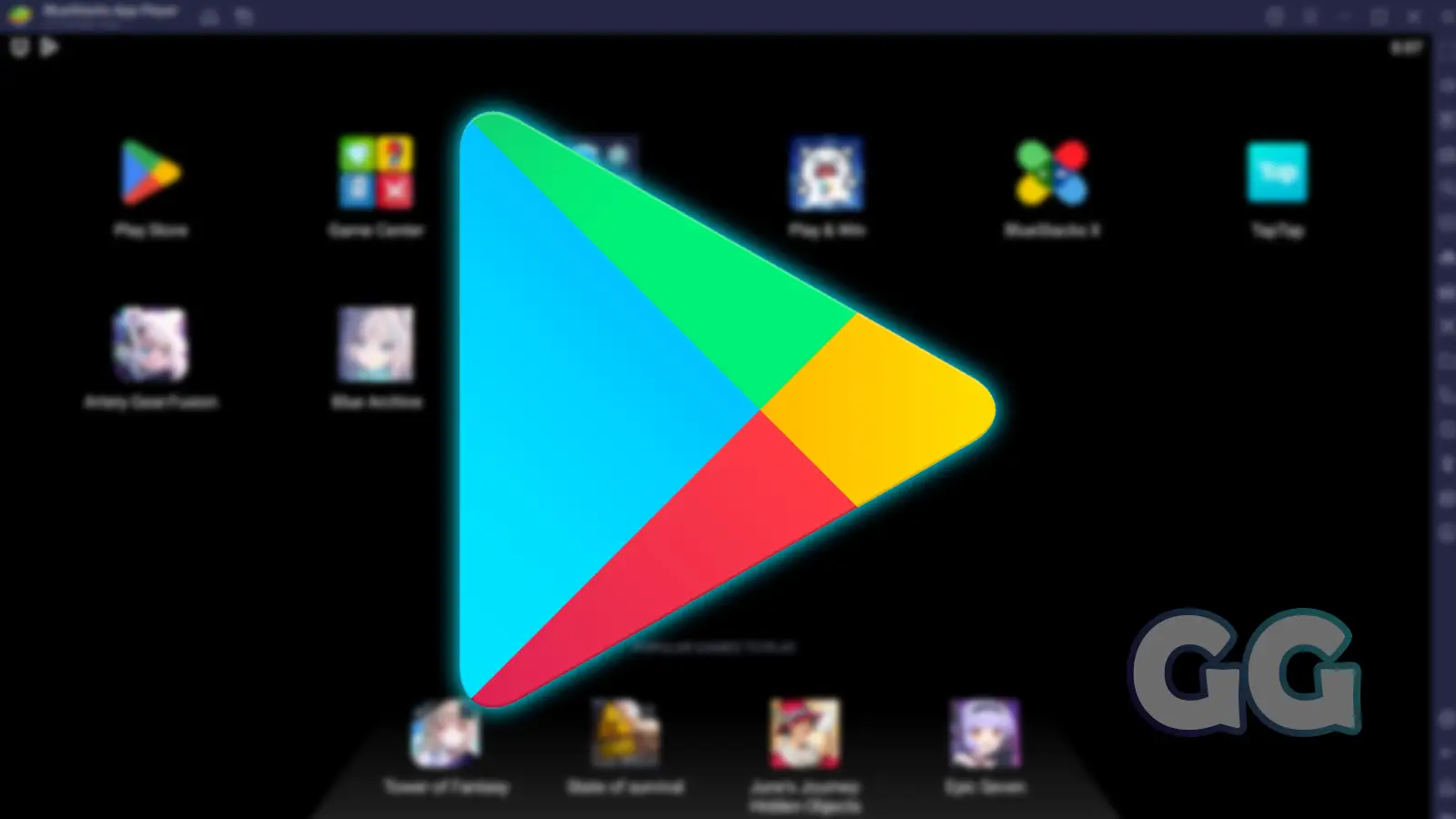 google play icon on blurred background showing bluestacks