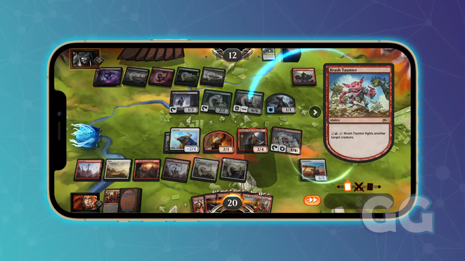 magic the gathering arena being played on an iphone 12