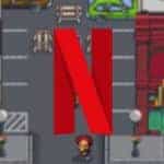 netflix logo with stranger things mobile game in background