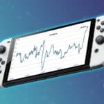 nintendo switch console on blue and green background showing a 2022 inflation graph