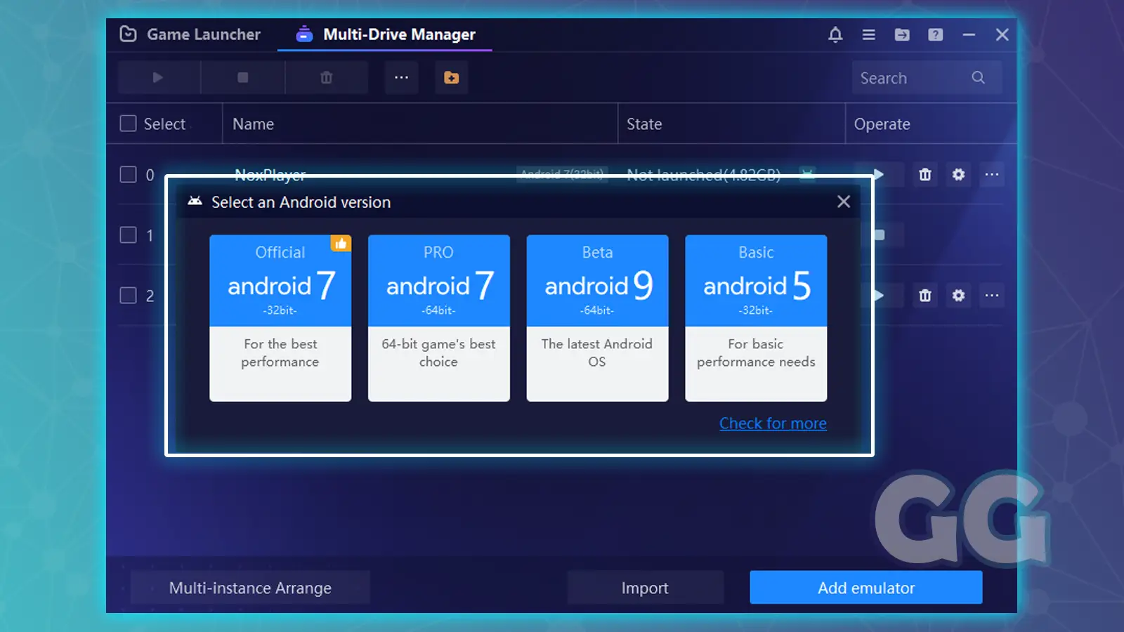 different versions of android on an emulator