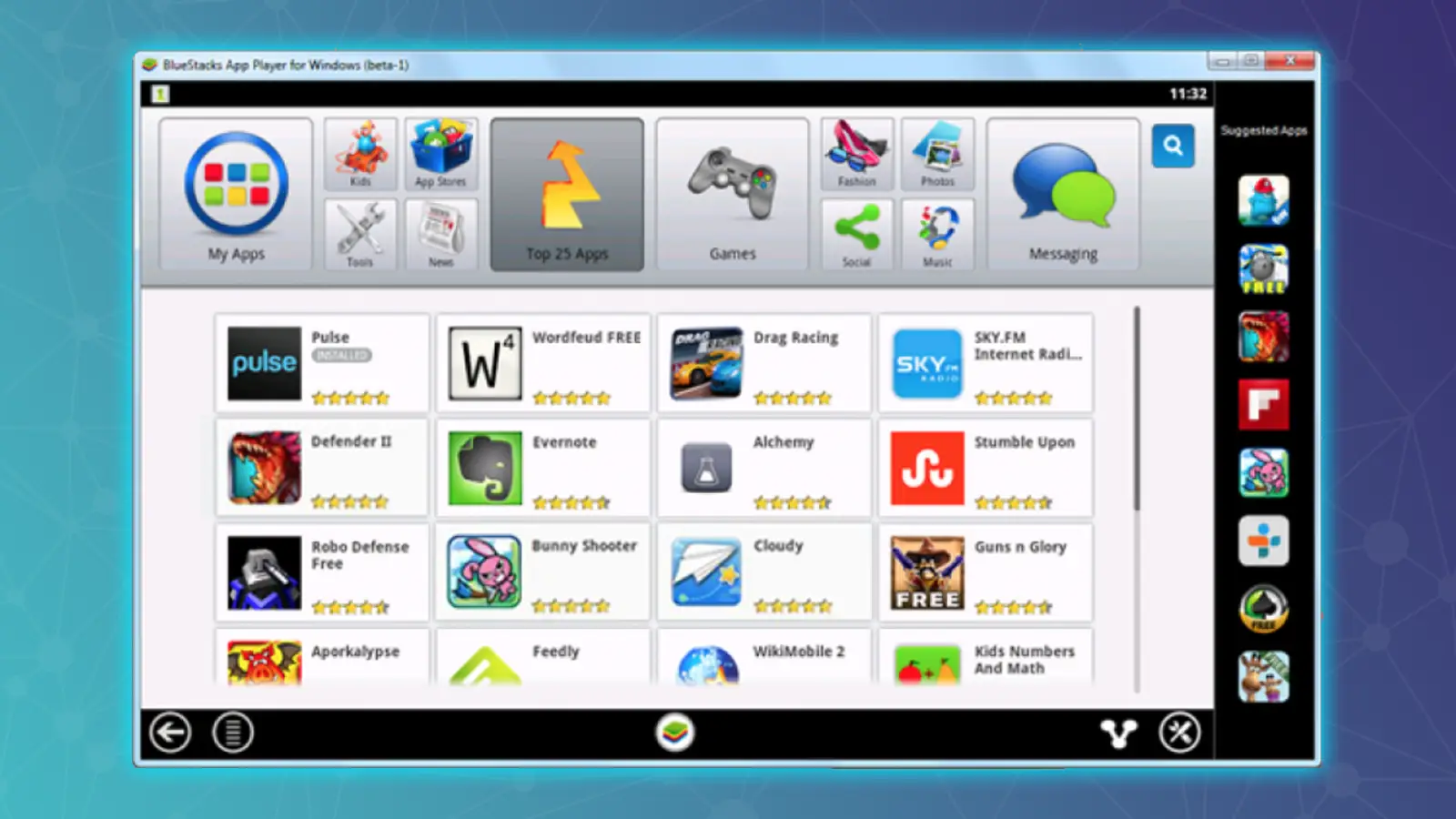 2011 bluestacks app showing different apps