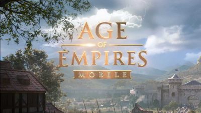 age of empires mobile logo on fantasy village background