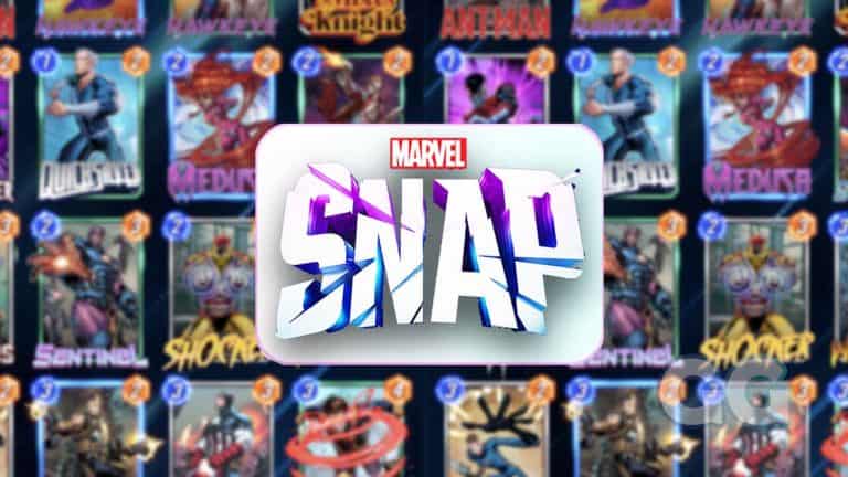 marvel snap logo with blurred card background