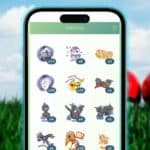 pokemon go on iphone 14 showing stickers screen