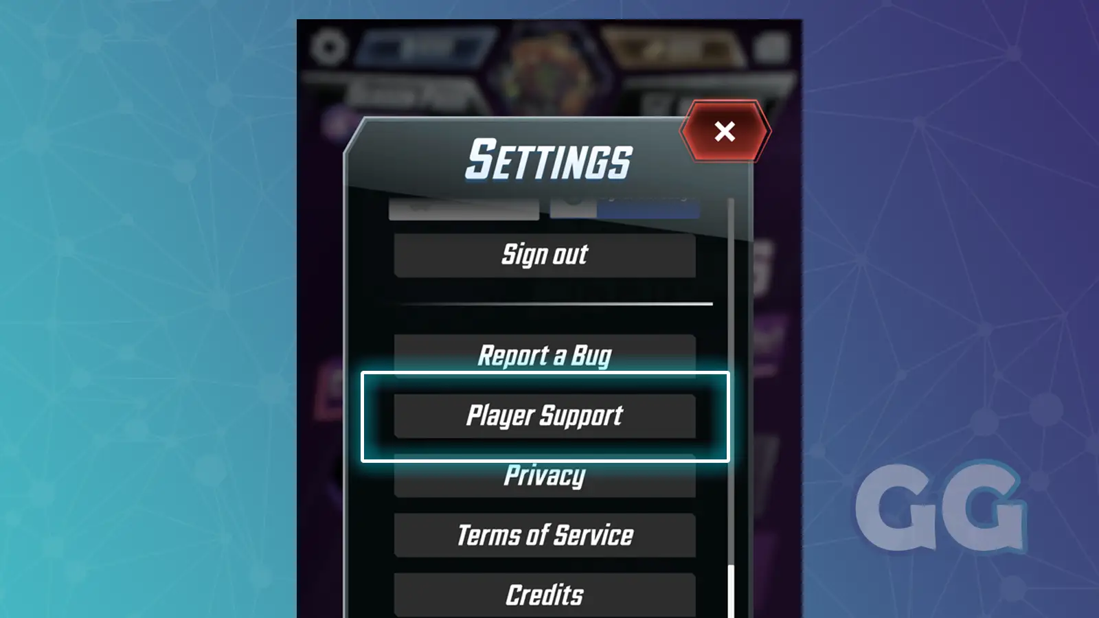 player support menu option