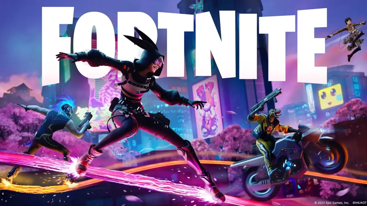 fortnite logo and gameplay